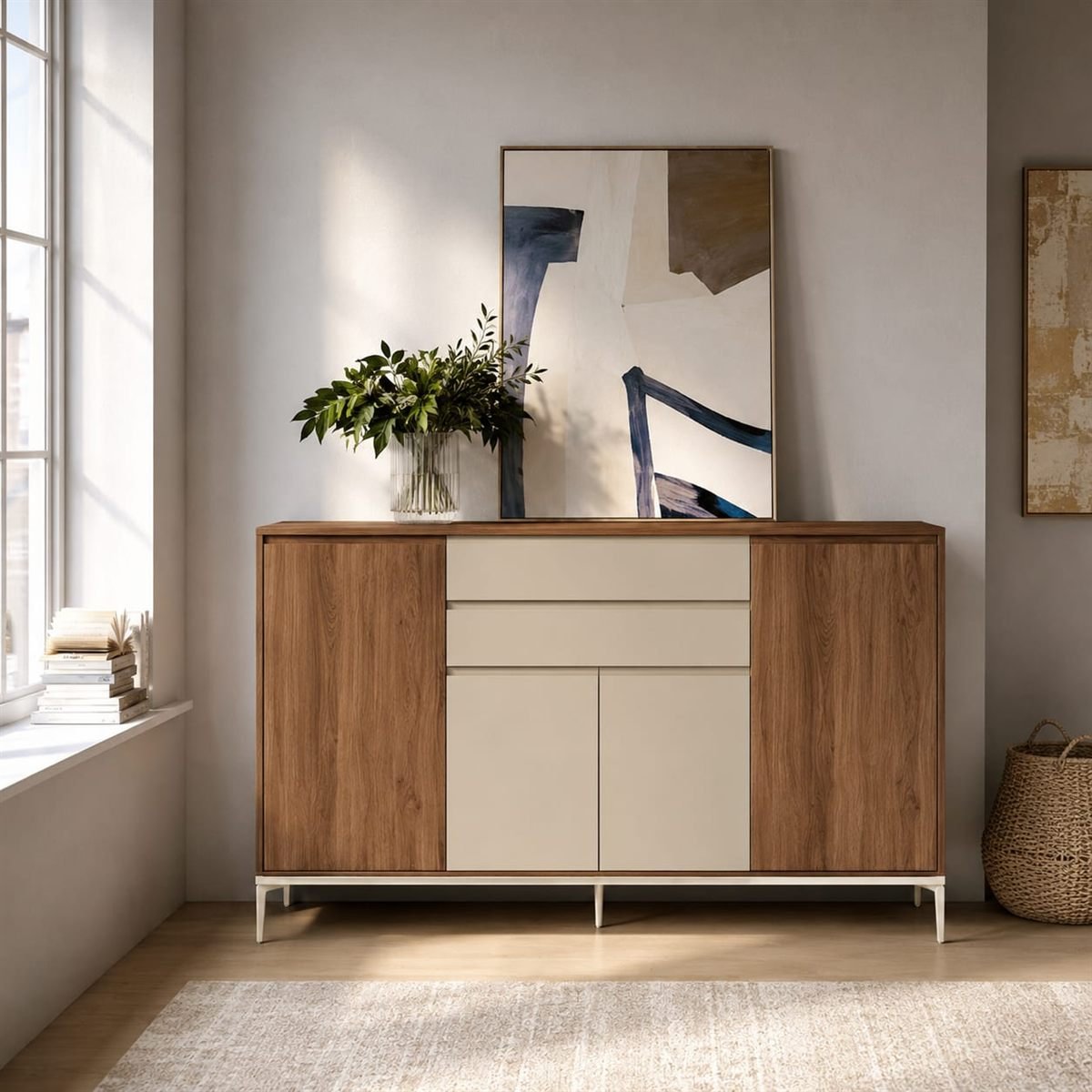 Aparador de comedor con puertas de cristal, disponible en Muebles Rekena