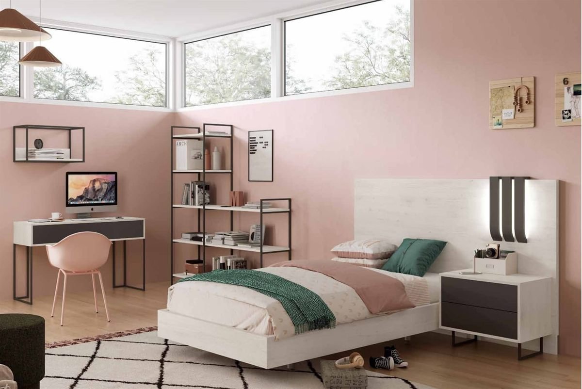 Dormitorio juvenil con escritorio, disponible en Muebles Rekena