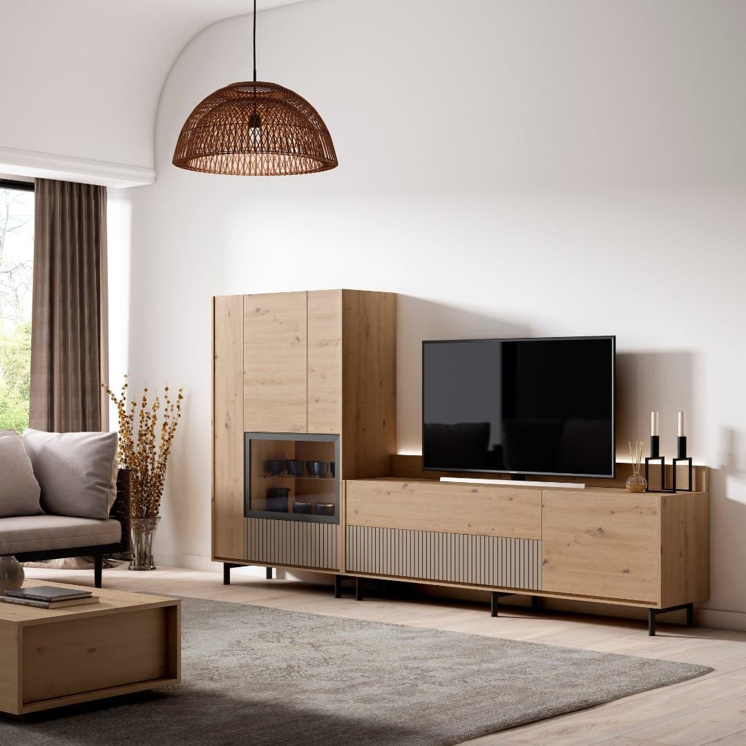 Mueble de salón con módulo de televisión, disponible en Muebles Rekena